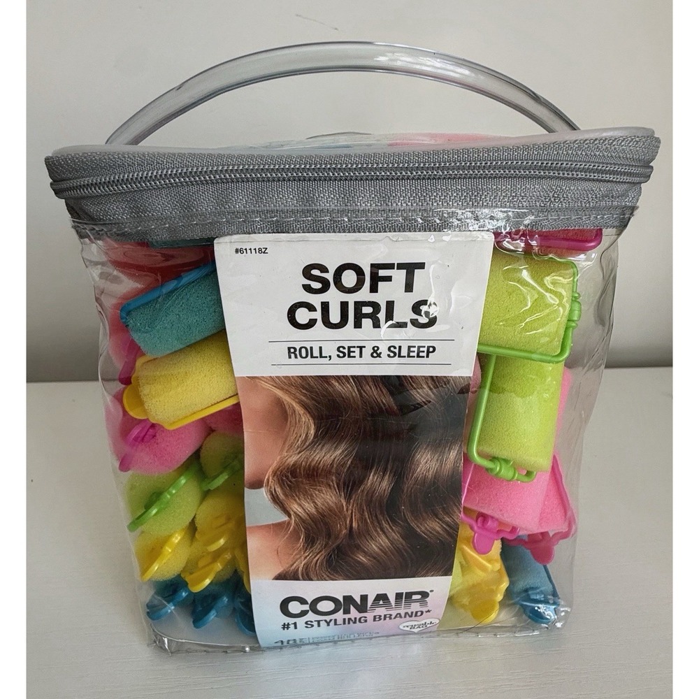 Conair Foam Hair Rollers 48-Piece Set Soft Curls w/ Case Neon Bright EUC